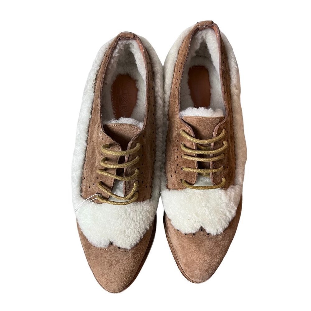 Australia Luxe Collective Brown & White Shearling lace up Platform Loafers - Picture 3 of 6
